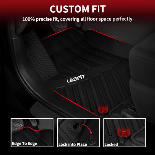 Image of LASFIT Floor Mats for Toyota Highlander 2014-2019 (Not for Hybrid) All Weather Custom Fit Floor Liner for Highlander LE /XLE /SE /Limited /TPE Front and Rear 2 Row Car Mats,Black