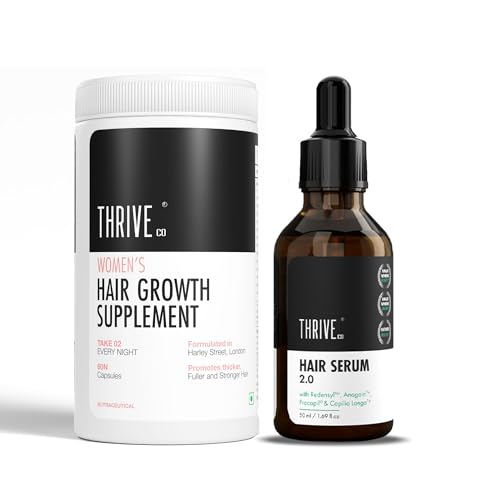 Image of ThriveCo Hair Growth Serum For Scalp 50ml + Women's Hair Growth Supplement 60 Capsules | Advanced Patent Filed Clinically Proven Scalp Treatment for Hair Fall Control & Regrowth