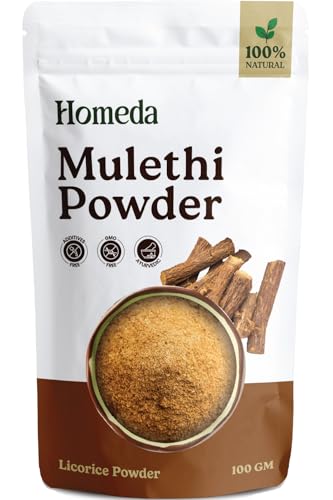 Homeda Organic Licorice Root Powder (3.5 oz - 100g) Mulethi Powder Organic for Face Pure Regaliz Raiz Organico Extract for Skin Dried Liquorice Roots Herb Extracto De Regalis 0.2 lb