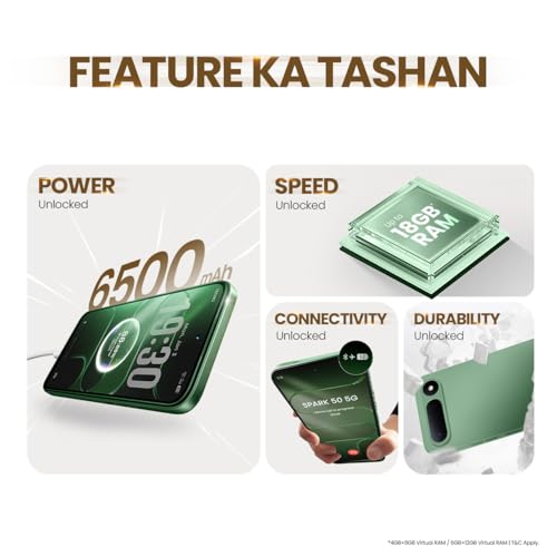 Image of Spark 50 5G (Mint Green, 6GB+128GB) | 6500mAh Battery + 45W Fast Charger | Upto 18GB* RAM | MIL-STD 810H Protection | Fastest 8X Network Speed* with URSP | 120Hz Smooth Display | AI Flash Snap