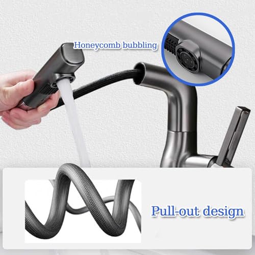 Mitigeur lavabo salle de bain pivotant 360° blanc avec douchette