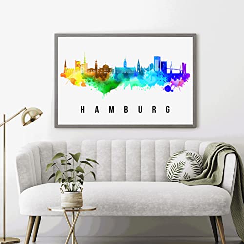 Hamburg Skyline Germany Poster, Hamburg Cityscape Painting, Germany Poster, Hamburg Cityscape And Landmark Print, Home Wall Art, Office Wall Decor #TOP1