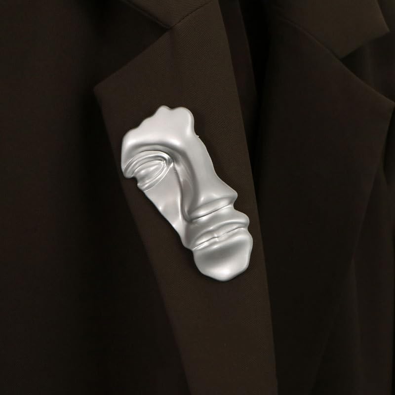Image of 2Pcs Vintage Mask Brooch Minimalist Metal Figure Face Pin for Women Men