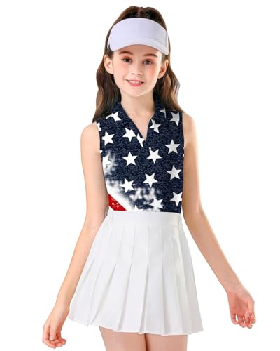 Image of Soneven Girls Sleeveless Polo Shirts Button UP Golf Tennis T-Shirts with Collared Quick Dry Tank Tops for 4-14 Years