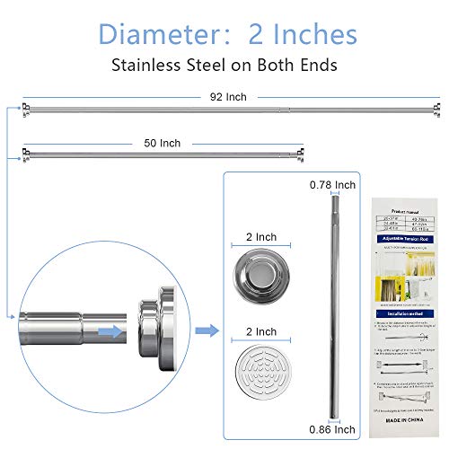 2 Pcs Shower Curtain Rod 41-72 Inch No Drilling Never Rust Adjustable Spring Tension Shower Rod Easy to install for Bathroom,(Silver) - Thumbnail 6