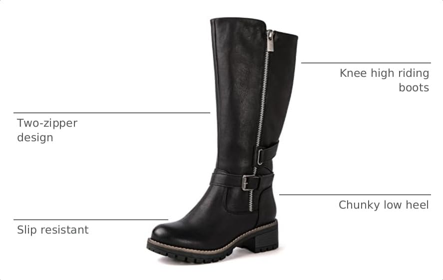 Image of GLOBALWIN Women's Chunky Low Heels Boots Knee High Boots For Women