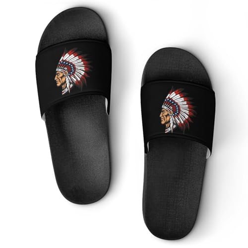Native American Indian Chief Unisex Shower Shoes House Slippers Non-Slip Indoor Bathroom Shoes for Pool Beach 41 (255mm)