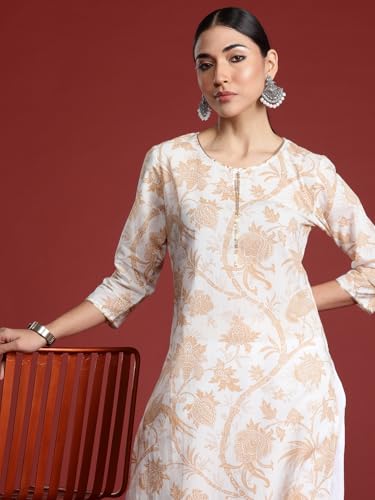 Image of INDO ERA Women's Cotton Straight Fit Printed Straight Kurta (KT0WH10061)