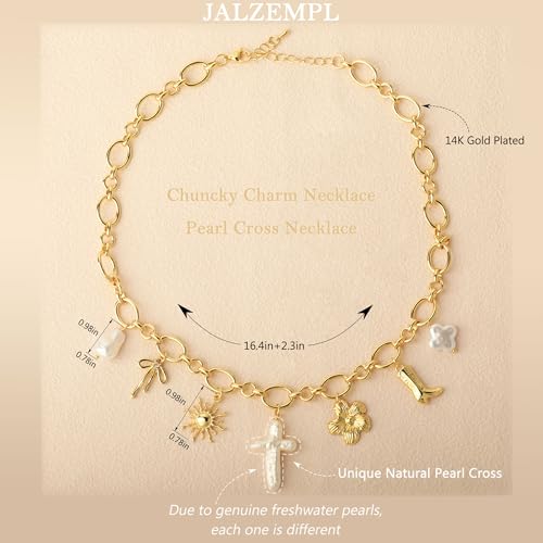 Chunky Gold Charm Necklace For Women Cross Pearl Seashell Necklaces Shell Starfish Beach Pendant 14K Summer Jewelry2