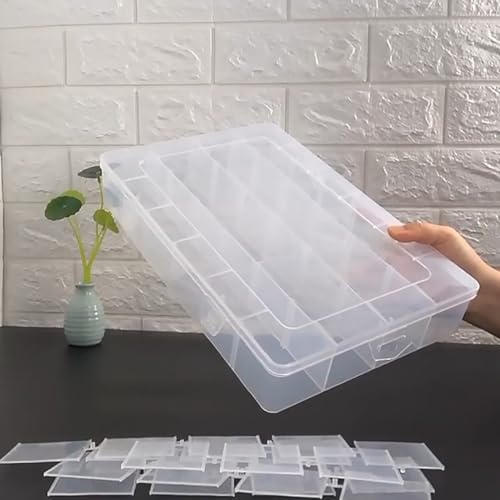 Image of 2 Pack Clear Plastic Organizer Box (15 Girds), Beads Storage Containers Box with Movable Dividers Containers,Size 11.02 x 6.61 x 2.24 in
