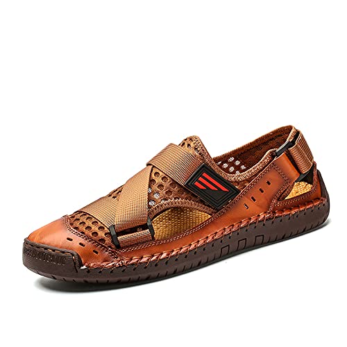 Asifn Men's Sandals Shoes Closed-Toe Leather Breathable Lightweight Outdoor Casual Fashion Comfortable For Hiking Walking And Wading Sports