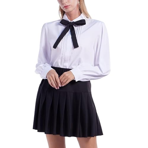 Women Short Sleeve Peter Pan Collar Blouse Kawaii Girls School Uniform White Shirt Lady Bowknot OL Button-Down Shirts2