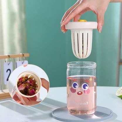 Avastro Colored Sipper with lid Straw Round Glass Beverage Milk Tea Drinking Glass Glass Mason Jar (400 ml, Pack of 2) 1