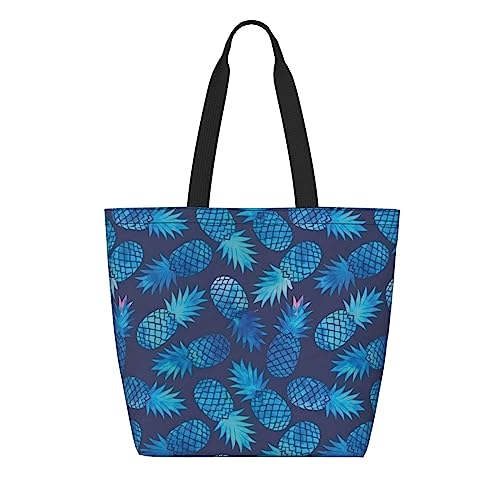 OPSREY Pollos y la granja imprimieron solo bolso de hombro bolso de moda bolso de compras de gran capacidad, Piña azul, Talla única