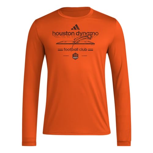 adidas Men's Standard Pre-Game Long Sleeve T-Shirt, Collegiate Orange/Houston Dynamo