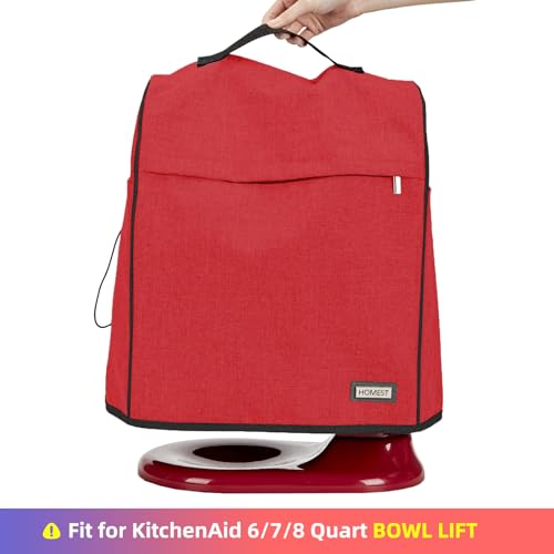 HOMEST Stand Mixer Cover Compatible with KitchenAid 6/7/8 Quart Bowl Lift,Dust Cover with Zipper Pocket for Accessories, Red (Patent Design)
