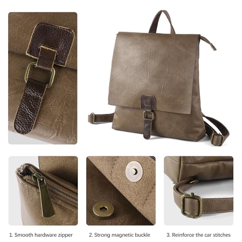 Image of Women's Fashion Backpack Purse Multipurpose Design Convertible Satchel Handbags Shoulder Bag Travel bag (Khaki)