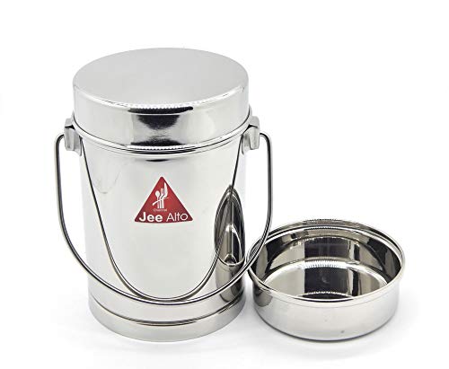 Image of Stainless Steel 2 in 1 Multipurpose Milk Can /Chutney n Sambhar Barni With Steel Inner Separator Medium (Cup : 300 ml + Dabba: 1550 ml)