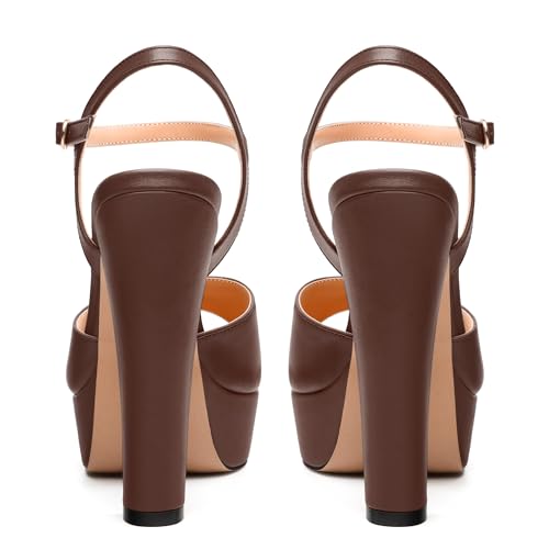 Womens Platform Sandals Open Toe Buckle Ankle Strap Fashion Solid Matte Heeled Sandals 5 inch4