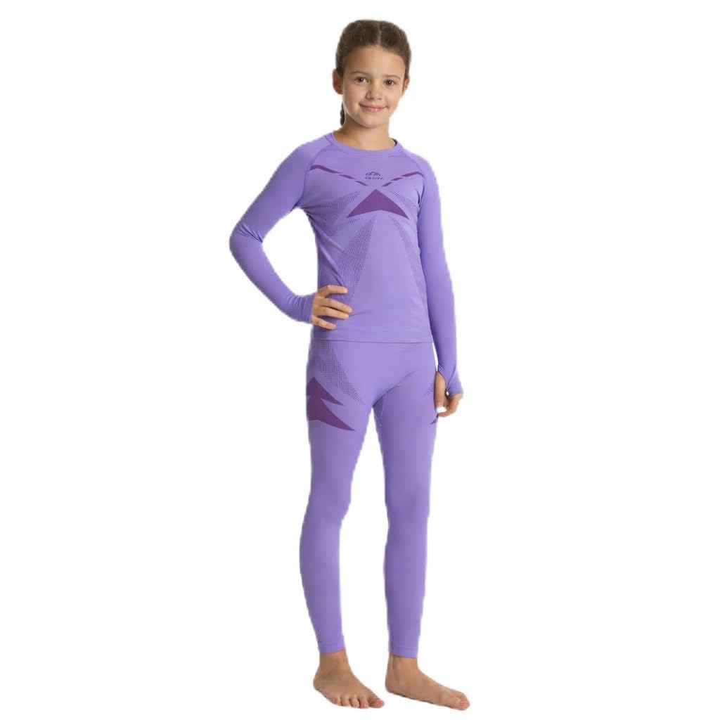 KADVA – Completo Intimo Termico Bambino – AlpineStep Thermo Light Plus Base Layer Viola con Maglia Maniche Lunghe Senza Cuciture e Leggings per Il Freddo