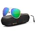 LUENX Aviator Sunglasses for Men Women Polarized Green Mirrored Lens Metal Frame UV 400 Protection with Case Classic Style