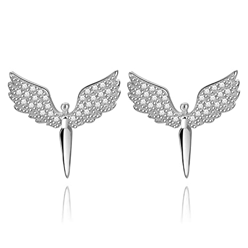 Dazlily Angel Stud Earrings 925 Sterling Silver Stud Earrings With Sparkling Cubic Zirconia Cute Studs Earring For Women Girls Jewelry Gifts #TOP4