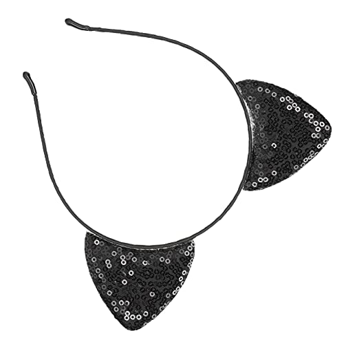 Decoración de Orejas de Gato, Orejas de Gato Brillantes Reversible Lentejuelas Gatito Diadema Diademas de Orejas de Lentejuelas para la Vida Diaria Bodas Bailes de Fiesta para Navidad(negro) Cover