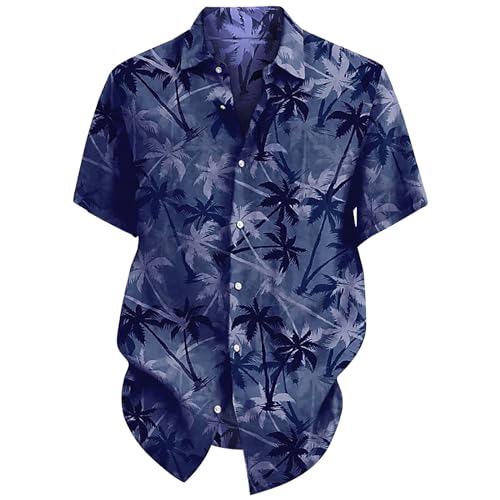 Camisa de trabajo de manga corta para hombre, abrigo holgado casual de verano, playa, camiseta con estampado de anime para vacaciones y uso casual, Morado (, XL
