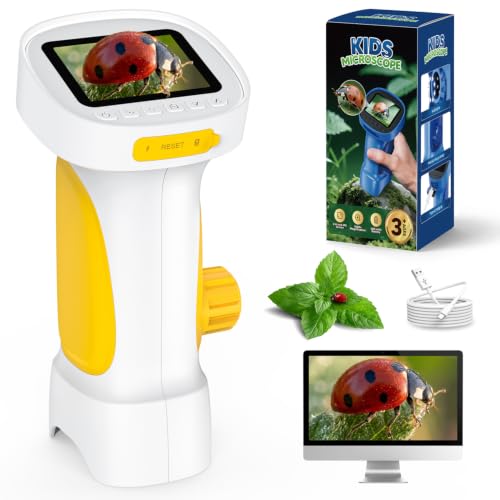 Microscope for Kids, 1000X Digital Handheld Microscope with Camera, 2.4" LCD Screen, Photo/Video Recording STEM Toys Magnifier for Kids Ages 3-12, Outdoor Exploration Gift for Boys Girls (White)
