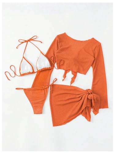 SOLY HUX Bathing Suit for Women 4 Piece Halter Triangle Bikini Sets Swimsuit with Cover Up4