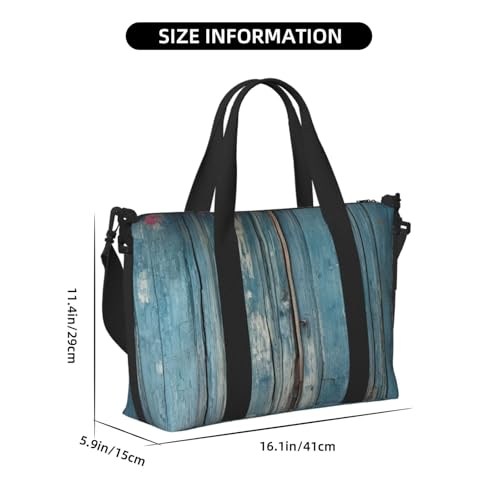 Travel Duffel Bag for Men Gym Bag, Vintage Blue Wood Luggage Bag with Shoulder Strap, Large Gym Tote Bag for Women, Weekender Overnight Bag, Foldable Carry on Bag for Airplane3