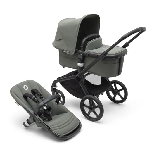 Bugaboo Fox 5 Carrito Todoterreno, Cochecito de Bebé 2 en 1, Suspensión Total, Fácil Plegado, Capazo Espacioso, Asiento Extensible, Maniobrabilidad, Chasis Negro y Capota Forest Green