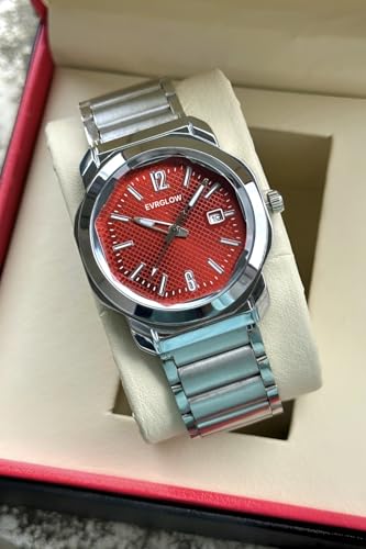 EVRGLOW Men's Oval Stainless Steel Watch Red - Image 3
