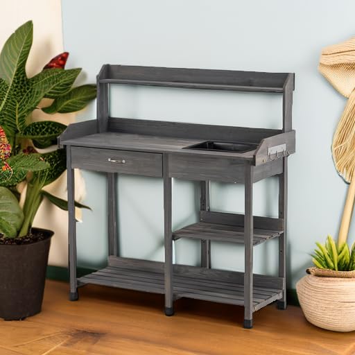 MCombo-Potting-Bench-Outdoor-Garden-Potting-Table-with-Dry-Sink-Drawer-Storage-Shelves-Natural-Wooden-Work-Station-for-Patio-Backyard-and-Porch-0458-Grey MCombo Potting Bench Outdoor Garden Potting Table with Dry Sink Drawer Storage Shelves Natural Wooden Work Station for Patio Backyard and Porch 0458 Grey