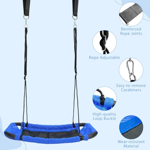 Image of CYFIE 38 inch Rectangle Platform Tree Swing for Kids, Anti-Fade and Breathable Textile Fabric Outdoor Swing Sets for Backyard with Adjustable Ropes and 2 Hanging Straps, Outdoor & Indoor Use (Navy Blue)