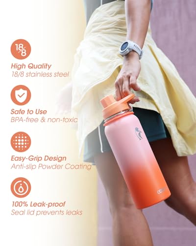 Image of Coolflask 40 oz Water Bottle Insulated Stainless Steel with Strap