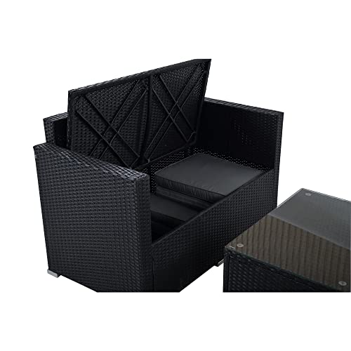 ガーデンソファー ガーデンテーブルセット ラタン調 屋外 ラタン調ガーデンファニチャーセット 4人用 防水 軽量 樹脂製 ねじなし クッション付き 収納機能付き おしゃれ ラタン調ガーデンチェアー コンパクト 耐荷重200kg 組立簡単 四季通用 贈り物 ベランダ 庭 屋外 室内兼用 ガーデンファニチャー 9枚目