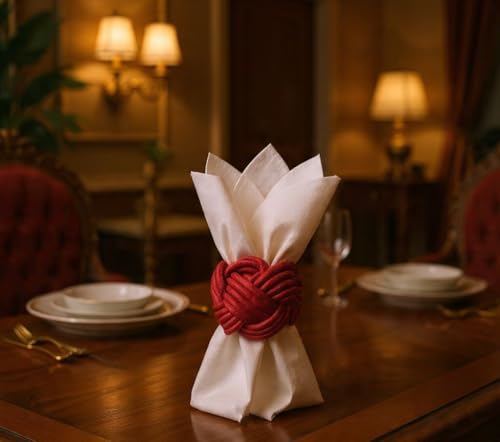 Image of Thread Handmade Handcrafted Eco-Friendly Napkin Ring Holder Set (Red) -Pack of 12