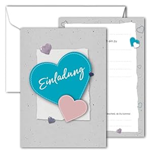 RotfuchsDesign – Einladung mit Herz, 12 Einladungskarten, Geburtstag, Party, Jubiläum, Abschied, Erwachsene, Frau…