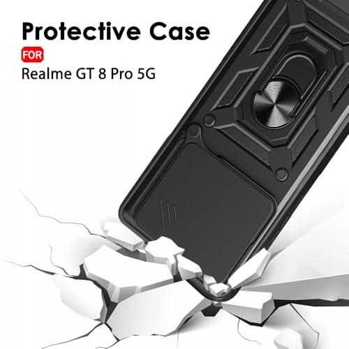 Image of TheGiftKart Tough Armor Bumper Back Cover Case for Realme GT 8 Pro 5G | Rotating Camera Cover, Kickstand & Ring Holder | 360 Degree Protection Back Cover Case for Realme GT 8 Pro 5G (PC & TPU, Black)