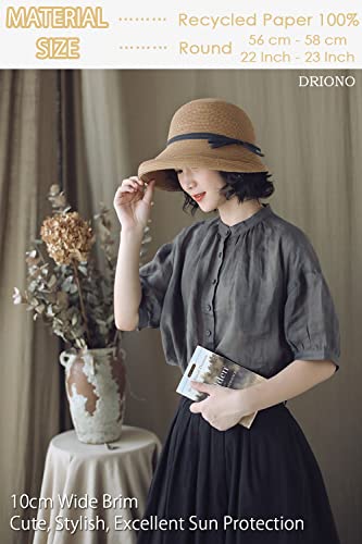 Driono Straw Hat - Women Style Fashion Summer Cloche Beach Fedora Trilby Hat Panama Sun Hat (Brown) #TOP4