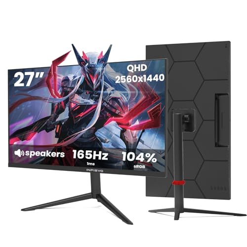 27 Inch Gaming Monitor 165Hz/144Hz,QHD 2560x1440 Built-in Speakers 104% sRGB Computer Monitor, Height/Pivot/Swivel/Tilt Adjustable Vertical Monitor, HDR,Support FreeSync, DP,HDMI, VESA Compatible