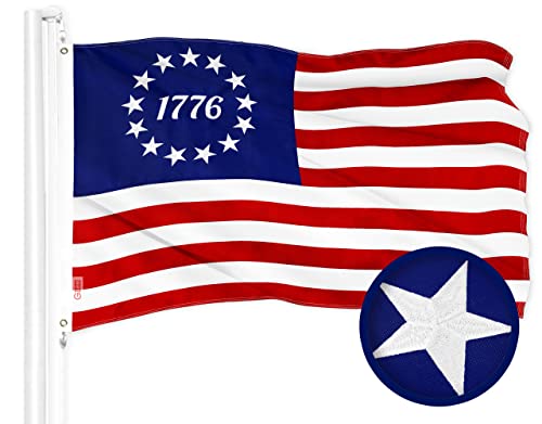 G128 Betsy Ross 1776 Flag | 3x5 Ft | ToughWeave Series Embroidered 300D Polyester | Historical Flag Embroidered Design Indoor/Outdoor Brass Grommets