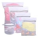 5PCS Mesh Laundry Bags for Washing Machine, Laundry Bags with Zips, Reusable Washing Machine Wash Bag for Clothes, Underwear, Bra,Socks (White)