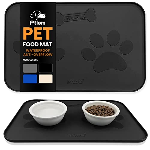 Ptlom Silicone Pet Feeding Mats for Food and Water, Foldable Pet Placemat Non-Slip Waterproof Mats for Small and Medium Cats and Dogs, Raised Edge Prevents Residue from Spilling onto The Floor, M