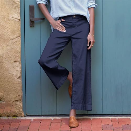 Cropped Linen Pants Women High Waisted Wide Leg Pants for Women Business Casual Comfy Work Pant with Pockets2