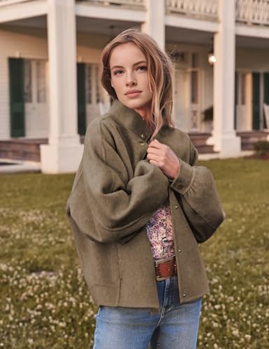 PUWEI Women's Cropped Pea Coat Stand Collar Single Breasted Wool Blend Overcoat Jackets3