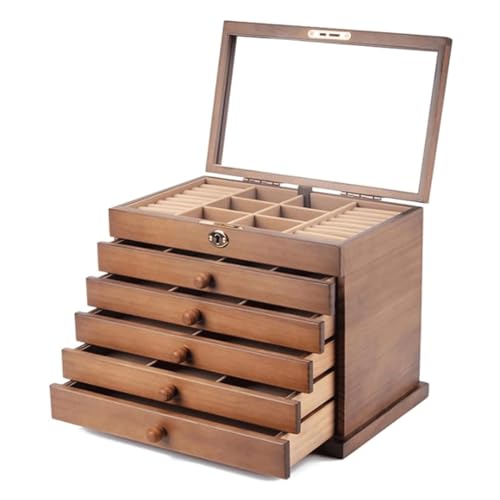 YTGHBIML Joyero Portátil Joyero de Madera Maciza, Organizador de 6 Capas, Almacenamiento de Joyas con Espejo y Cerradura para Mujer, 1 Uds. Espacioso