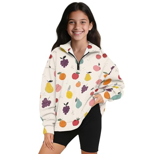 Image of AmzPrint Girls Graphic Quarter Zip Coat Long Sleeve Lightweight Oversized Athletic Running Hoodies For Kids Teen Girls