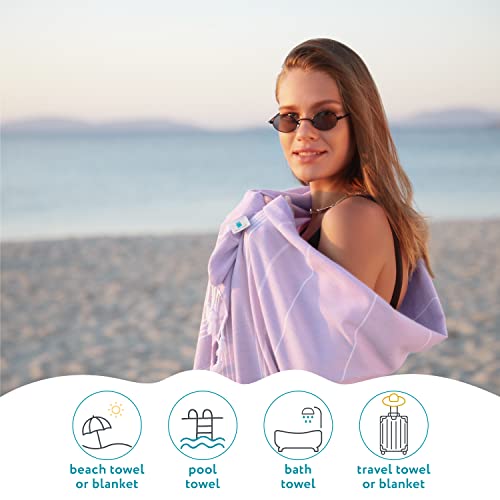 Wetcat Turkish Beach Towel Oversized 38X71 100% Cotton Sand Free Quick Dry Towel Extra Large Turkish Towel Light Travel Towel For Adults Beach Gifts Beach Accessories - Lilac #TOP4